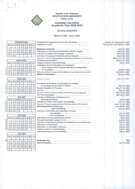 University Calendar Cavite State University