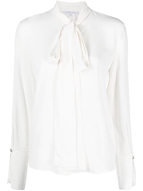 Patrizia Pepe Pussy Bow Long Sleeved Shirt White FARFETCH