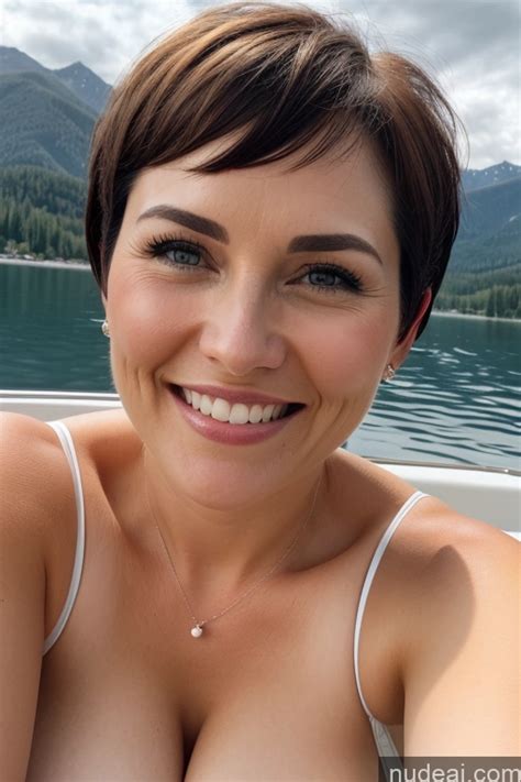 Nude Ai Image For Smiling Woman With Big Breast On Boat In Lake With