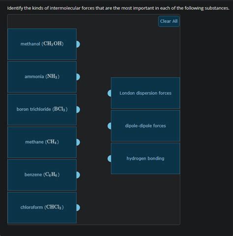 Solved Identify The Kinds Of Intermolecular Forces That Are The Most Important In Each Of The