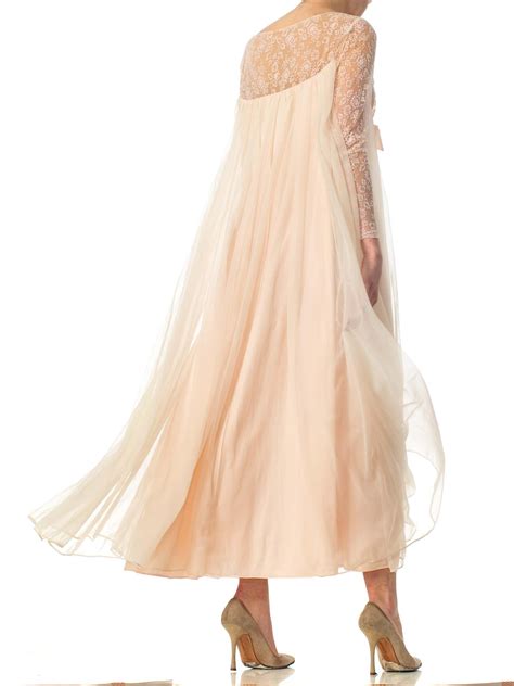 1960S Nude Nylon Chiffon Jersey Romantic Negligee House Dress With Sleeves For Sale At 1stDibs