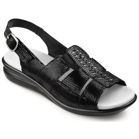 Hotter Womens Candice Black Snake Leather Slingback Sandals