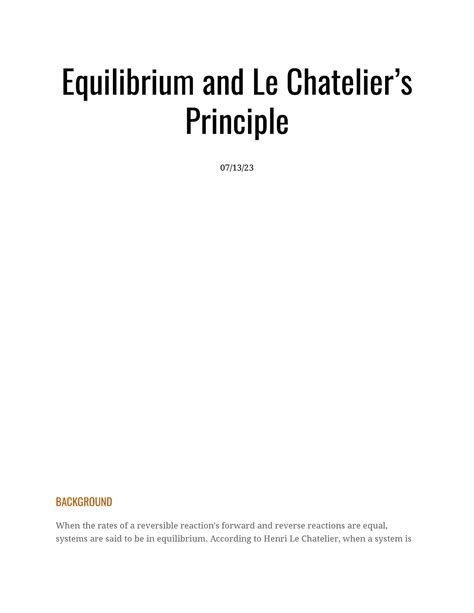 Lab Report Equilibrium And Le Chateliers Principle 07 13 BACKGROUND