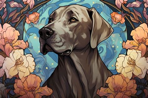 Great Dane And Flowers Art Free Photo Illustration Rawpixel