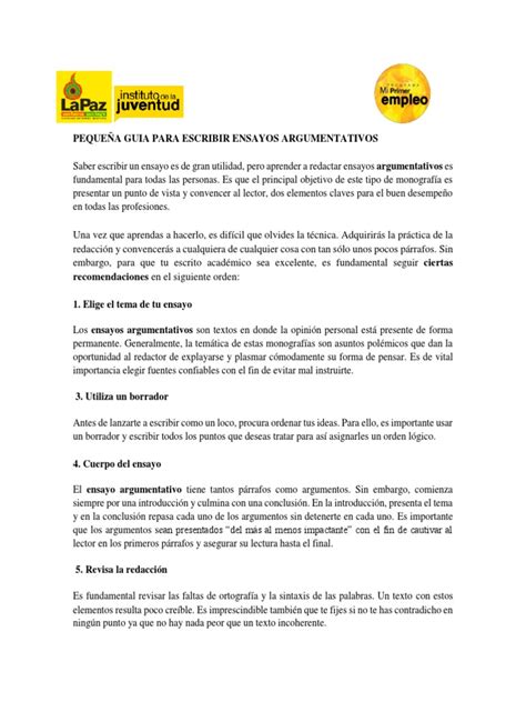 Pequeña Guia para Escribir Ensayos Argumentativos y Ejemplo | PDF ... 