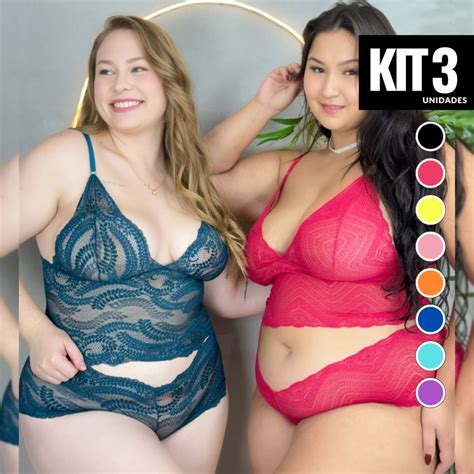 Kit Conjunto Lingerie Plus Size Espera Marido Renda Conforto Sexy