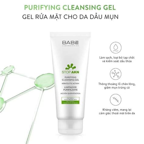 Gel Rửa Mặt Cho Da Dầu Mụn Laboratorios BABE Stop AKN Purifying Cleans Lam Thảo Cosmetics