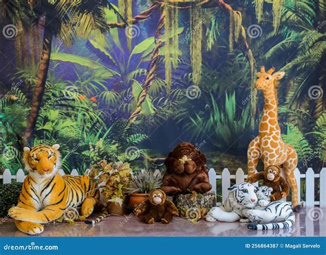 Safari Riding With Animals And Green Branches And Colorful Flowers For