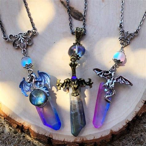 Crystal Dragon Sword Aura Quartz Dragon Necklace Pink Blue Crystal