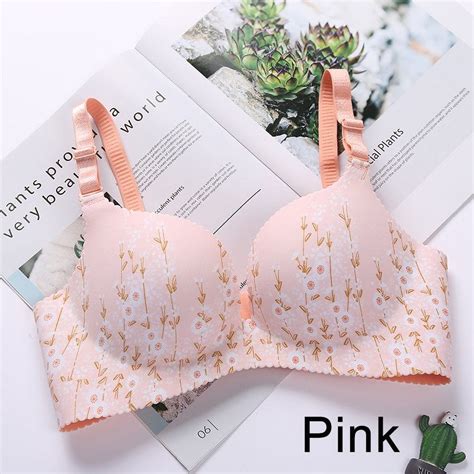 JUNWELL Floral Push Up Seamless Bra Sexy Lingerie Flower Print Gathered Bras One Piece Underwear