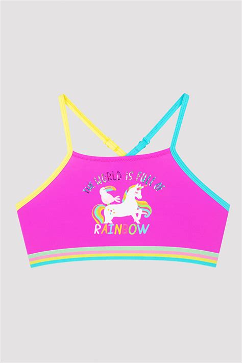 Fu Ya K Z Ocuk G Kku A Desenli Halter Bikini Tak M Plzs Iy Mix Ok Renkli Penti