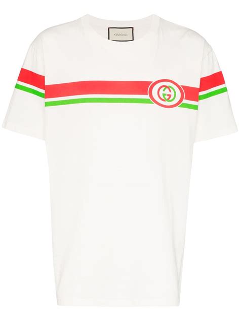 Gucci Oversize Interlocking-g Logo Graphic Tee In Milk/ Green/ Red ...