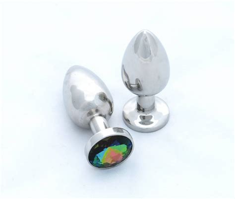 Stainless Steel Anal Plug With Glass Gem Solid And Heavy Weight