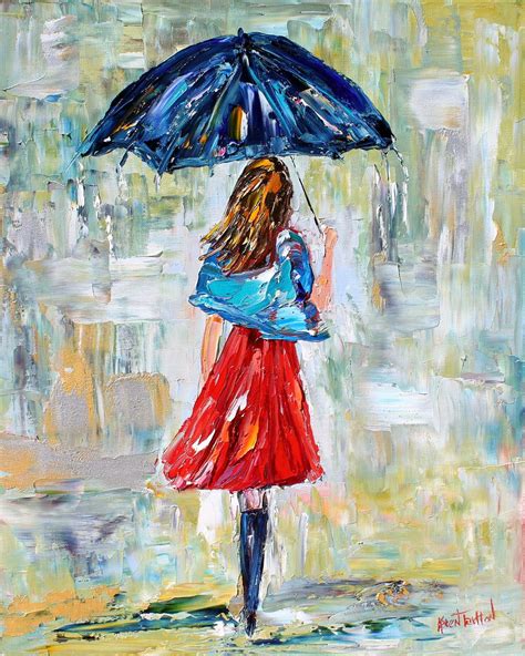 Original oil painting Umbrella Rain Dance modern impressionism