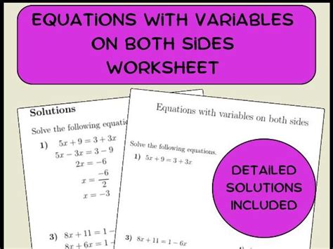 Equations With Variables On Both Sides Worksheet With Solutions Solving