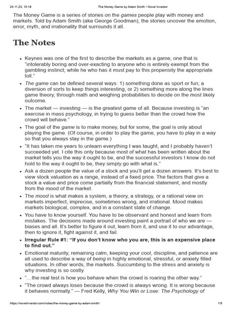 The Money Game By Adam Smith Novel Investor Pdf Investing