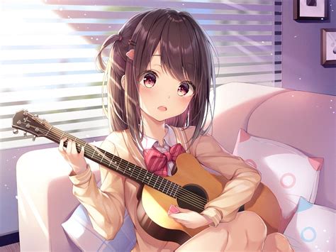 Anime Girl With Guitar Wallpaper