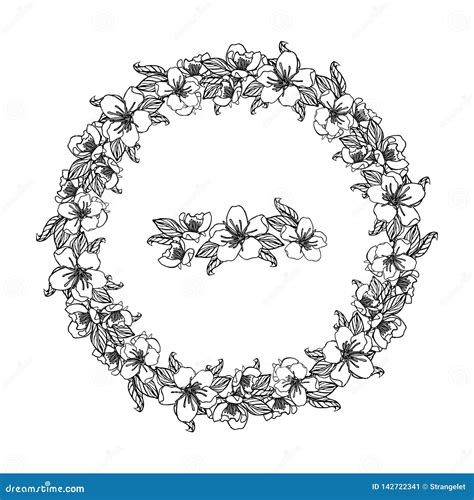 Floral Design Element Wreath From Cherry Flowers Isolated On White