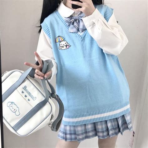 Cinnamoroll Inspired Oversized Blue Knit Vest Kawaii Sweater Womens