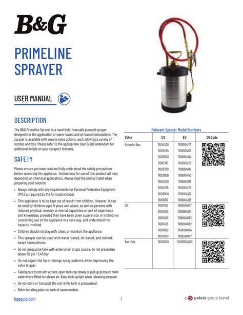 B&G Primeline Sprayer User Manual - Safety Instructions & Tips