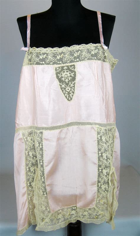 S Step In Lingerie Vintage S Pink Silk And Lace Romper Nightie Teddy Flapper Lingerie Large