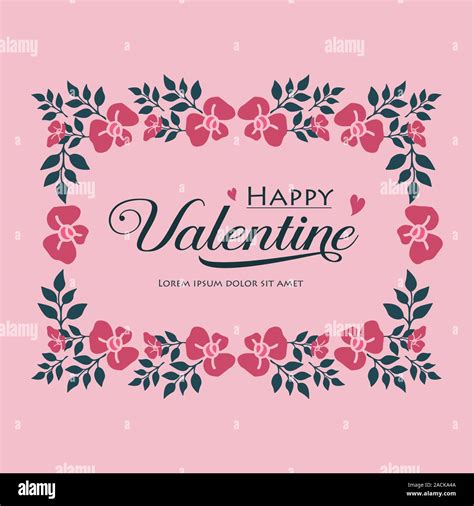 Greeting Card Design Happy Valentine With Realistic Pink Flower Frame