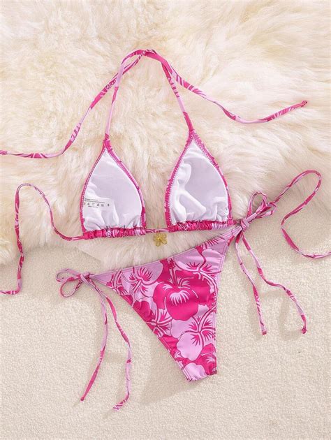 Novo Conjunto de Maiô Bikini Floral Estampa de Sakura Rosa Sexy para Senhoras Para Praia e