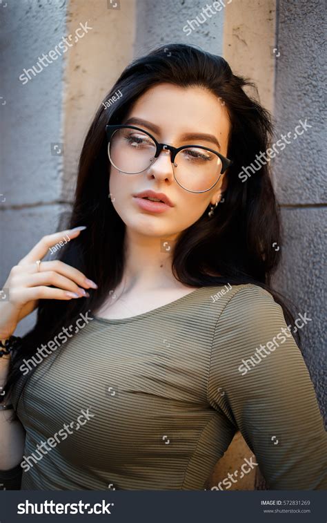 Sexy Pretty Brunette Glasses Posing On Stock Photo Shutterstock