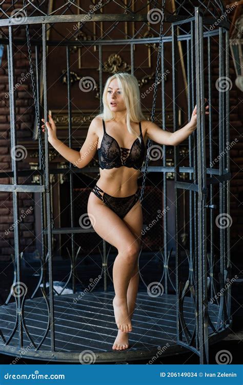 Beautiful Woman In Black Lingerie In Luxury Hotel Stock Photo Image Of Beautiful Lady 206149034