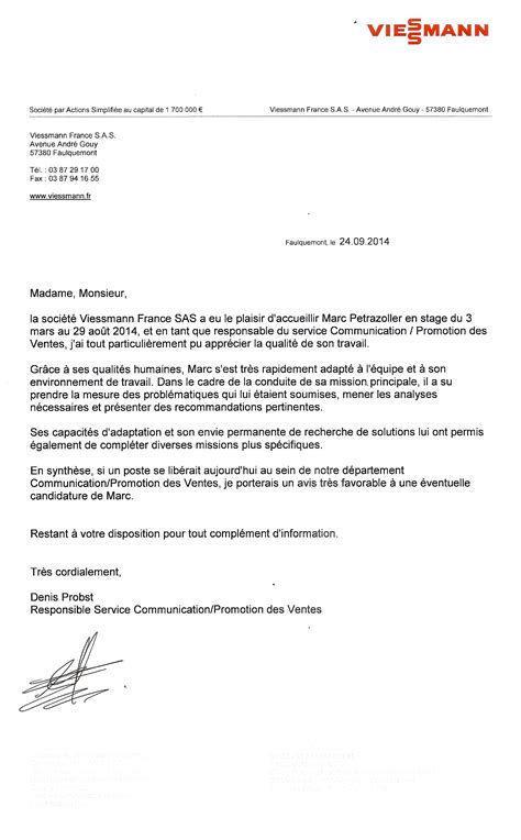 Exemple De Lettre De Recommandation