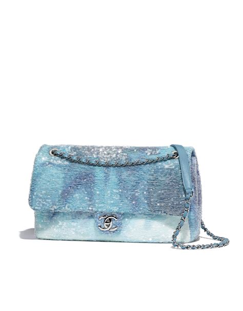 Chanel Ss2018 Light Blue Blue And Turquoise Sequin Flap Bag Coco