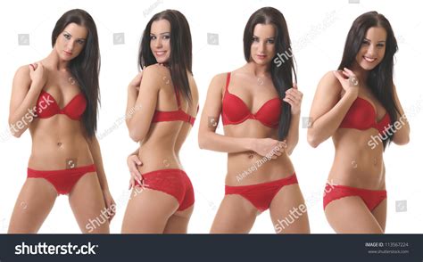 Beautiful Girl Red Lingerie Isolated On Stock Photo