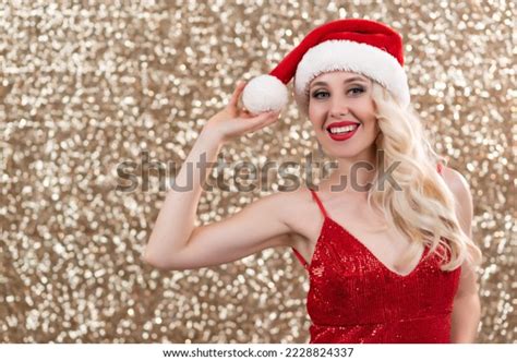 Beautiful Blonde Woman Red Evening Dress Stock Photo Shutterstock