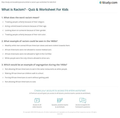 What Is Racism Quiz And Worksheet For Kids