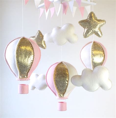 Baby Mobile Hot Air Balloon Mobile Baby Girl Mobile Gold Etsy