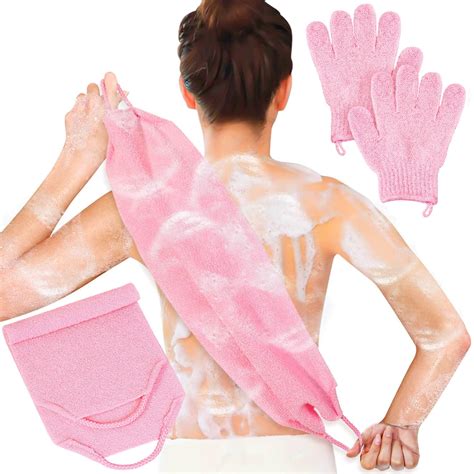 Amazon Anezus Exfoliating Shower Bath Gloves Back Scrubber Set For