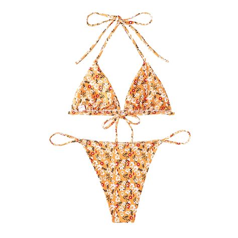 2022 New Sexy Floral Point Geometric Women Swimwear Two Piece Summer Bikini Set Backless