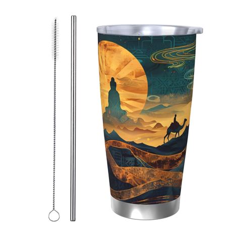 Derioi Sunset Desert Journey For Oz Tumbler With Lid For Hot And Cold Beverages Portable For