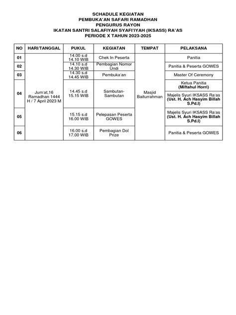 Schadule Kegiatan Pdf