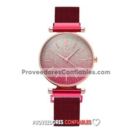 Reloj Destellos Rojo Extensible Metal Mesh Iman Degradado R