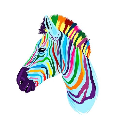 Retrato da cabeça da zebra em tintas multicoloridas respingo de