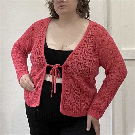 Lane Bryant Women S Pink And Red Cardigan Depop