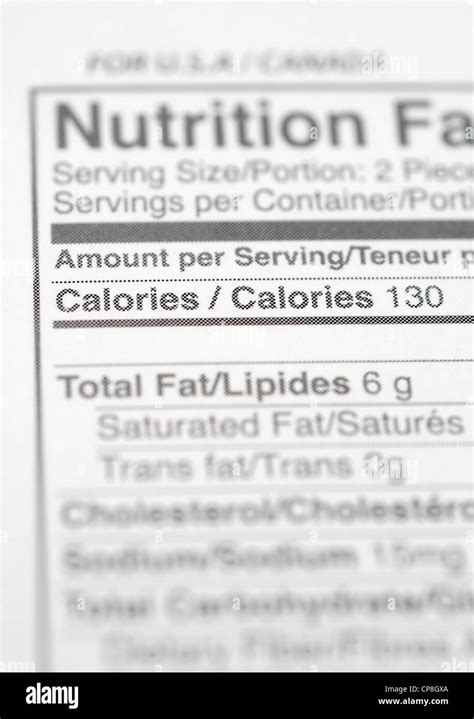 nutritional information label stock photo alamy