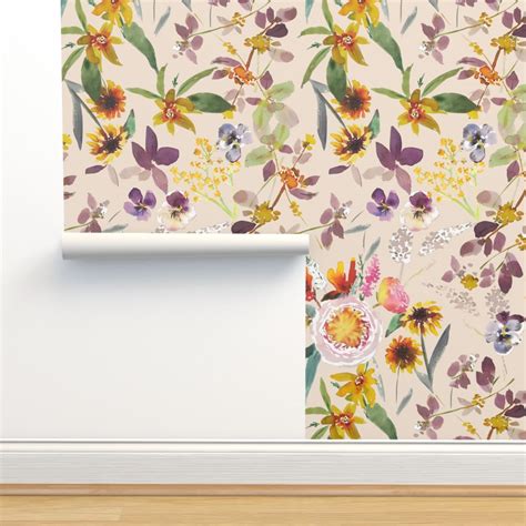 Watercolor Floral In Sherwin Williams Wallpaper Spoonflower