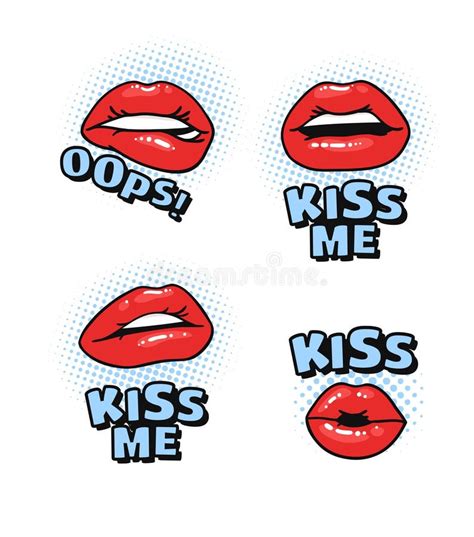 Female Lips With Gloss Red Lipstick And Text Pop Art Style Vector