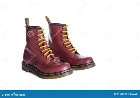 Classic Cherry Red Oxblood Doc Martens Lace Up Boots Editorial Stock