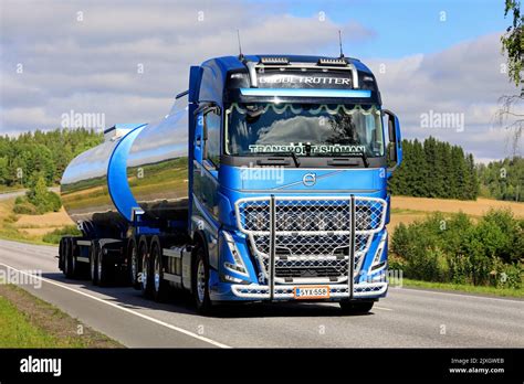 New Blue Volvo FH540 Tank Truck Of Transport Sjoman Oy Ab At Speed On