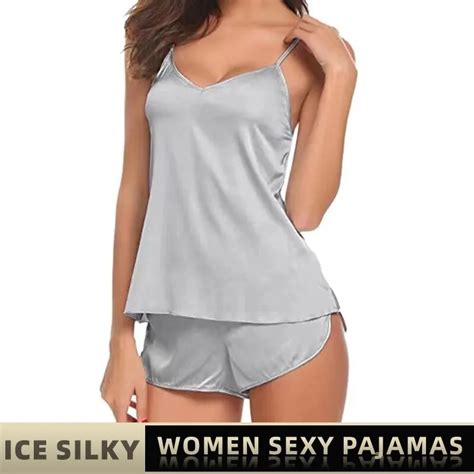 Femmes Sexy Glace Soyeux Pyjamas V Tements De Nuit Camisole Et Shorts