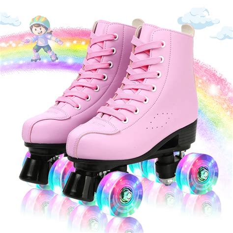 eonroacoo pink roller skates  girls boys light  wheels teen kids