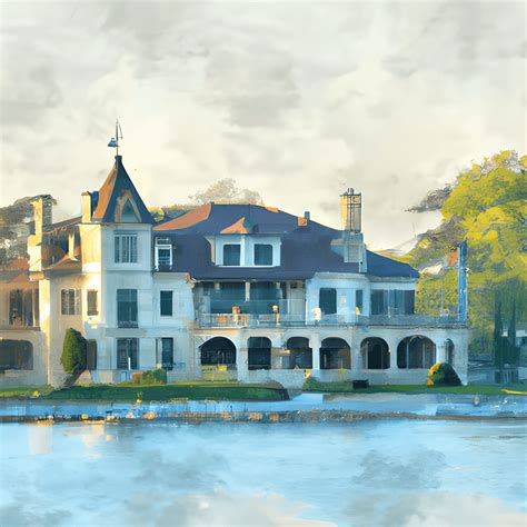 Digital Graphic Watercolor Lake Geneva Il Wrigley Estate Hyper Detailed